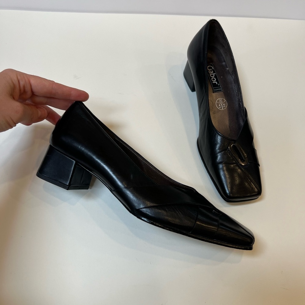 Gabor Leather Square Toe Black Block Heels - Picture 9 of 13